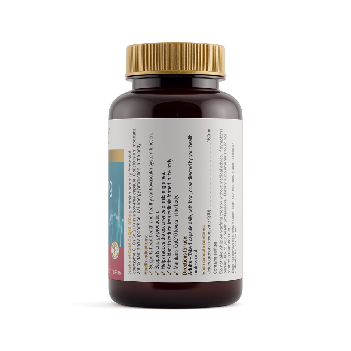 Herbs of Gold Co Q10 150mg 60 Capsules — ingredients label