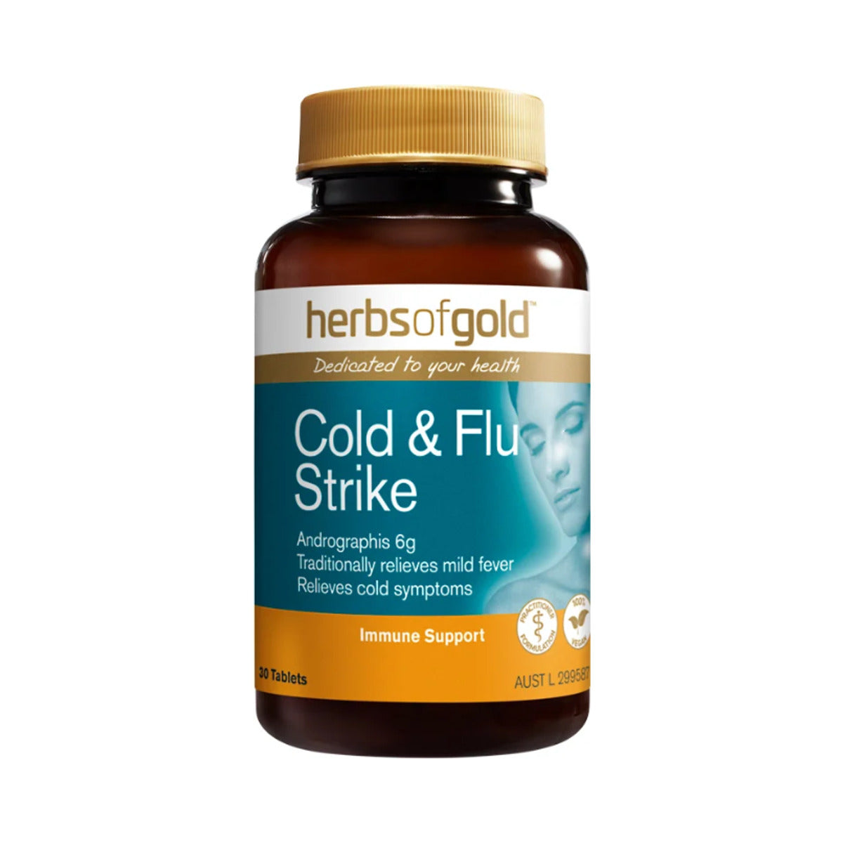 Herbs of Gold Cold & Flu Strike 30 Tablets front product image