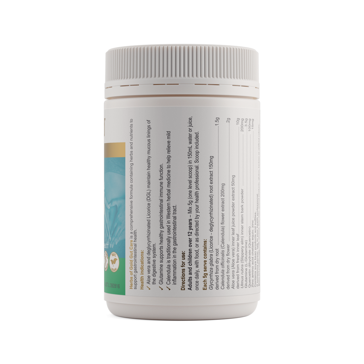 Herbs of Gold Gut Care Vanilla Oral Powder 150g — ingredients label
