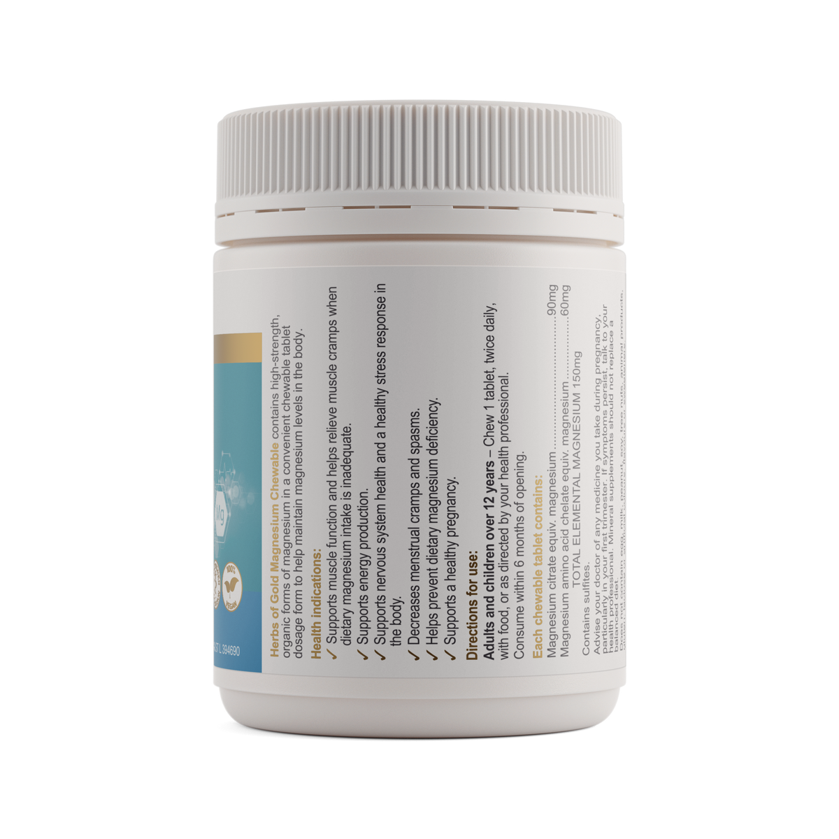 Herbs of Gold Magnesium Chewable Raspberry 60 Tablets — ingredients label