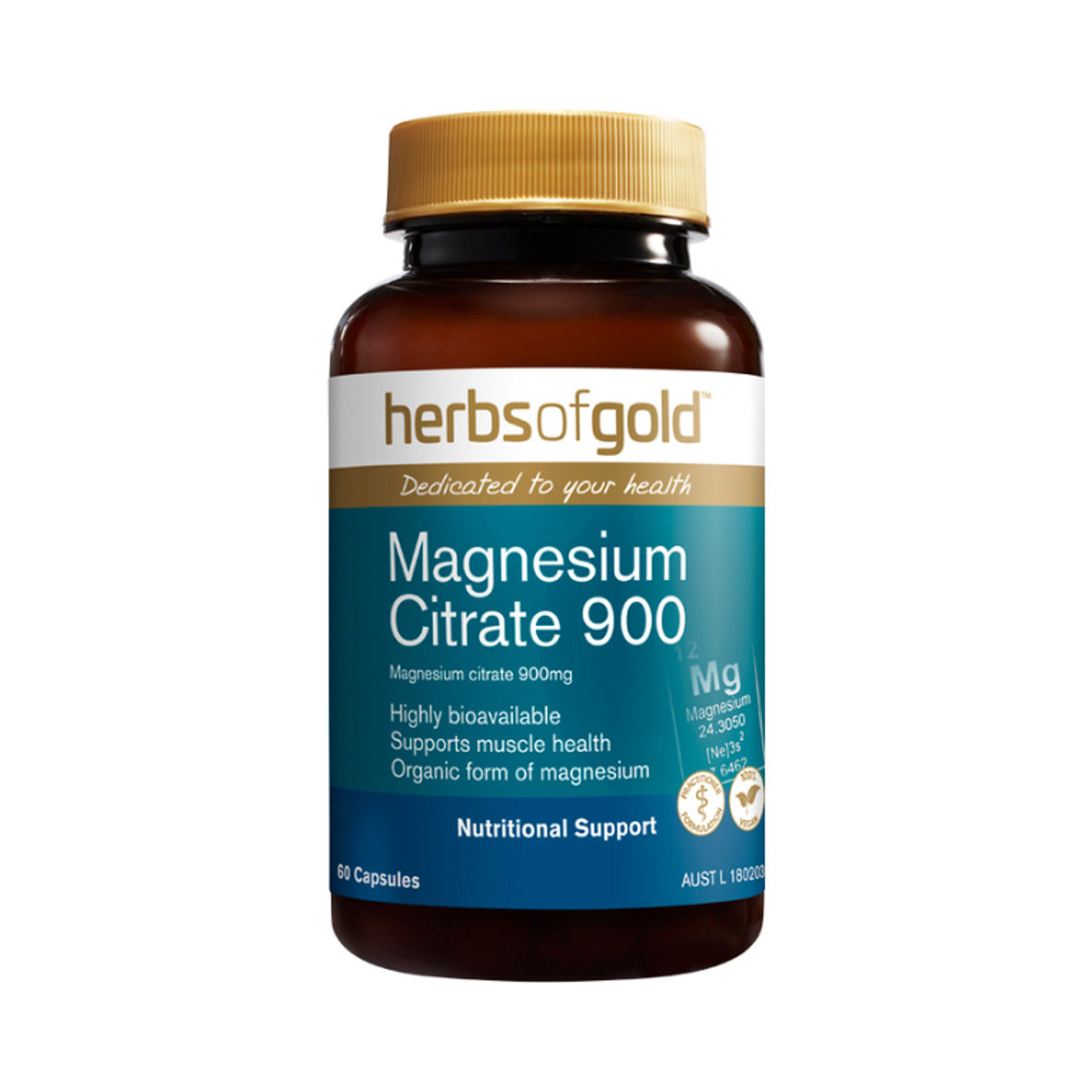 Herbs of Gold Magnesium Citrate 900 60 Capsules front product image