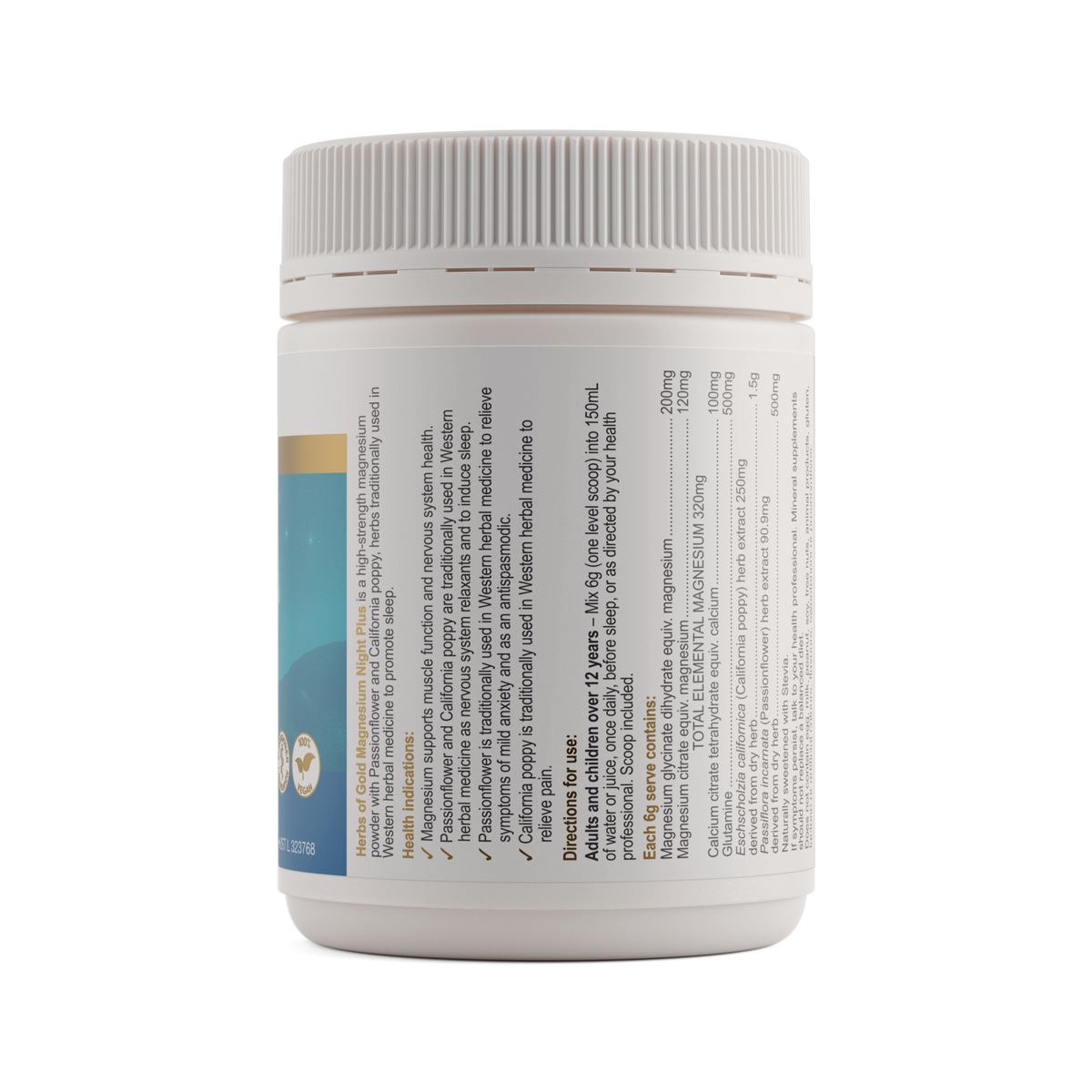 Herbs of Gold Magnesium Night Plus (Citrus Berry) Oral Powder — ingredients label