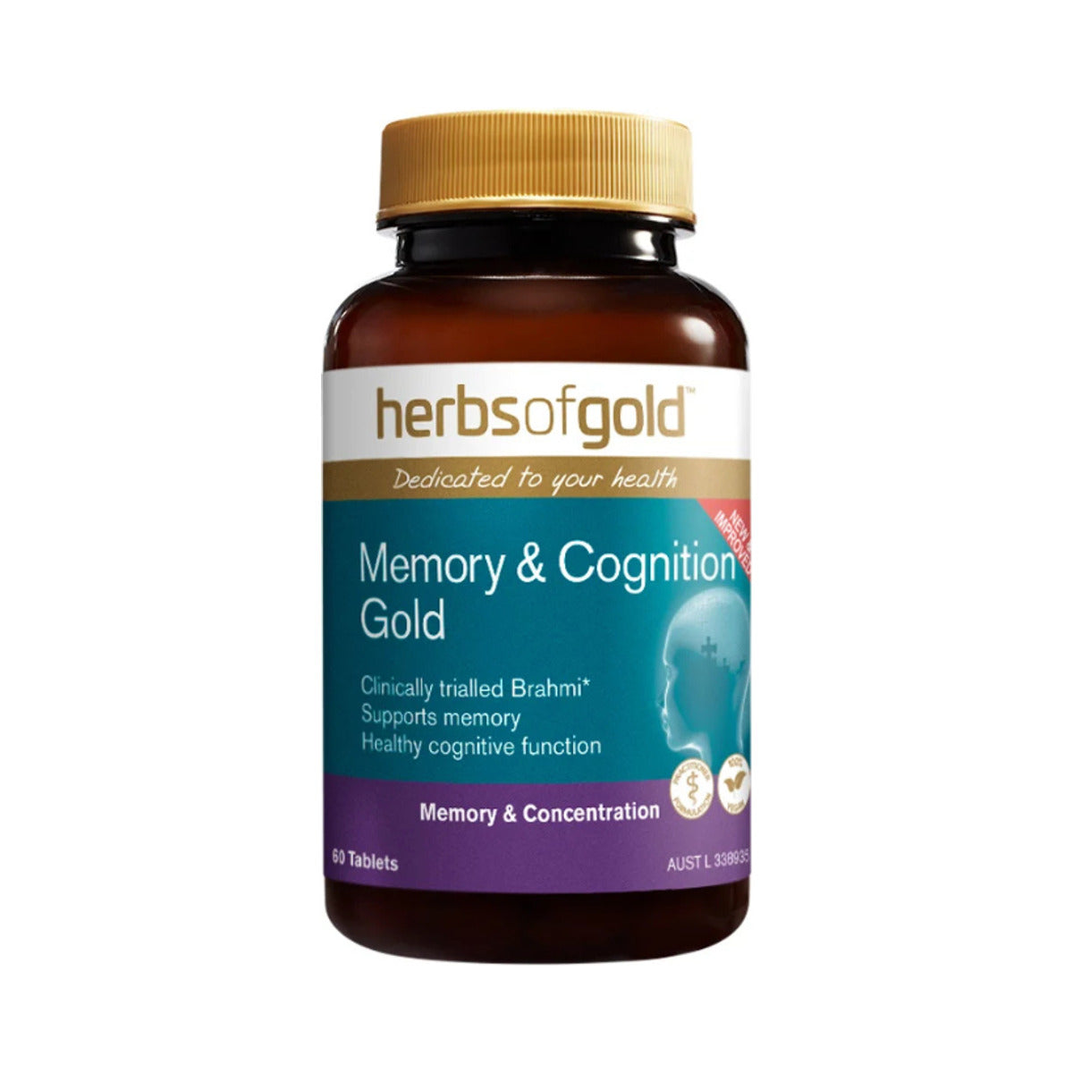 Herbs of Gold Memory & Cognition Gold 60 Tablets front product image