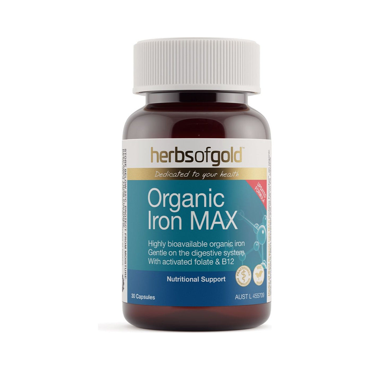 Herbs of Gold Organic Iron MAX 30 Capsules front product image