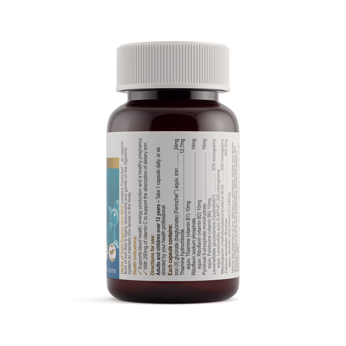 Herbs of Gold Organic Iron MAX 30 Capsules — ingredients label