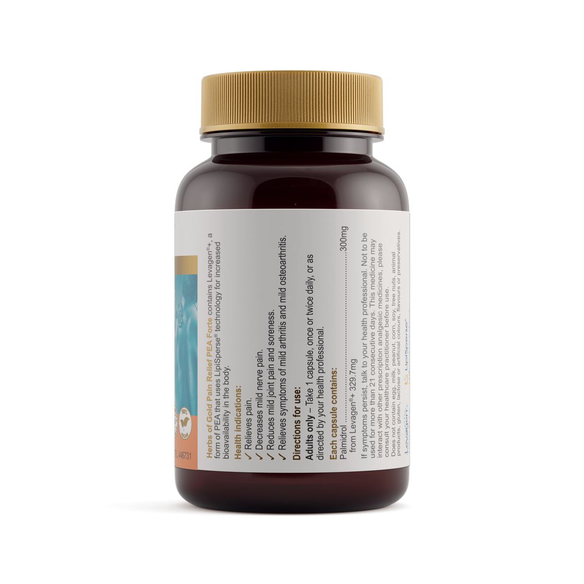 Herbs of Gold Pain Relief PEA Forte 42 Capsules — ingredients label