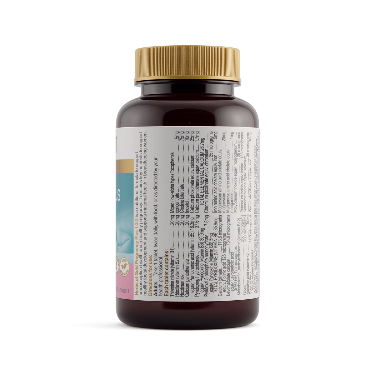 Herbs of Gold Pregnancy Plus 1-2-3 60 Tablets — ingredients label