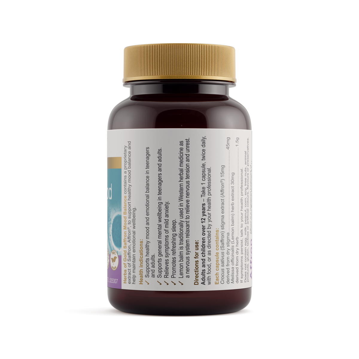 Herbs of Gold Saffron Mood Balance 60 Capsules — ingredients label