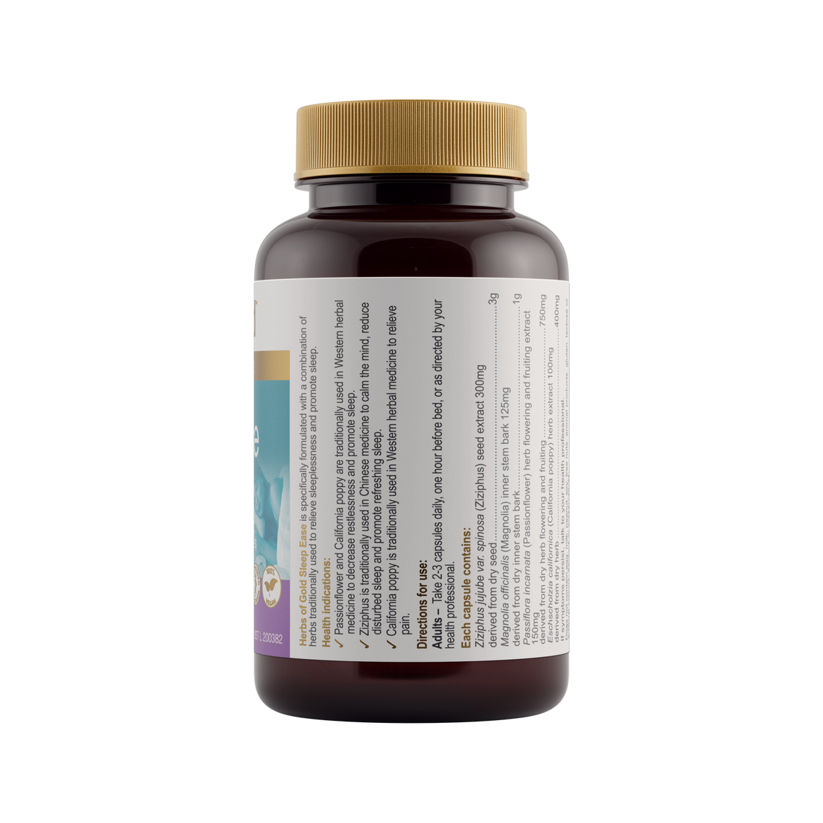 Herbs of Gold Sleep Ease 60 Capsules — ingredients label