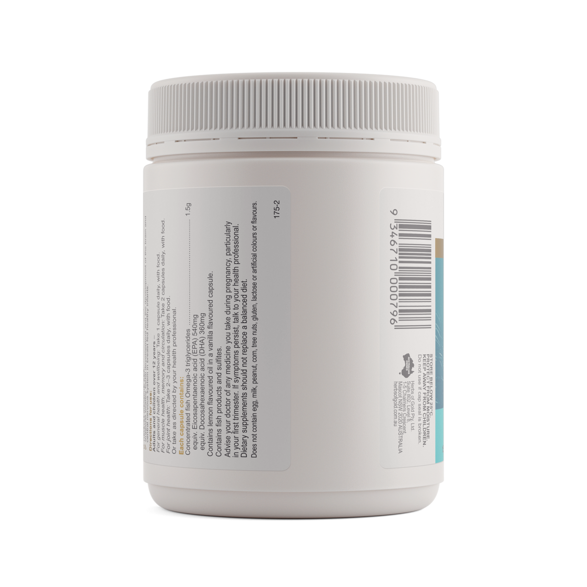 Herbs of Gold Triple Strength Omega-3 150 Capsules — directions and warnings label