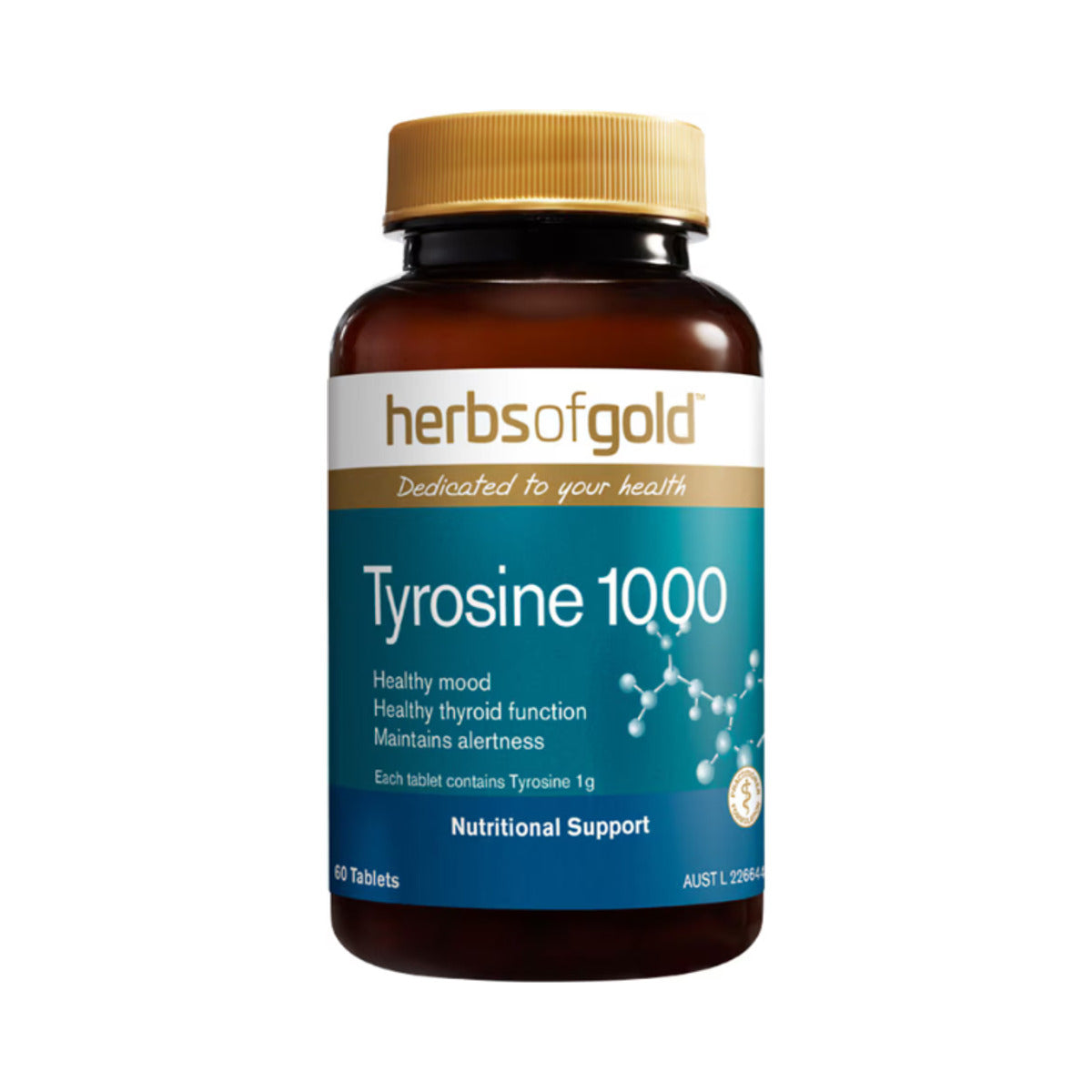 Herbs of Gold Tyrosine 1000 60 Tablets front product image
