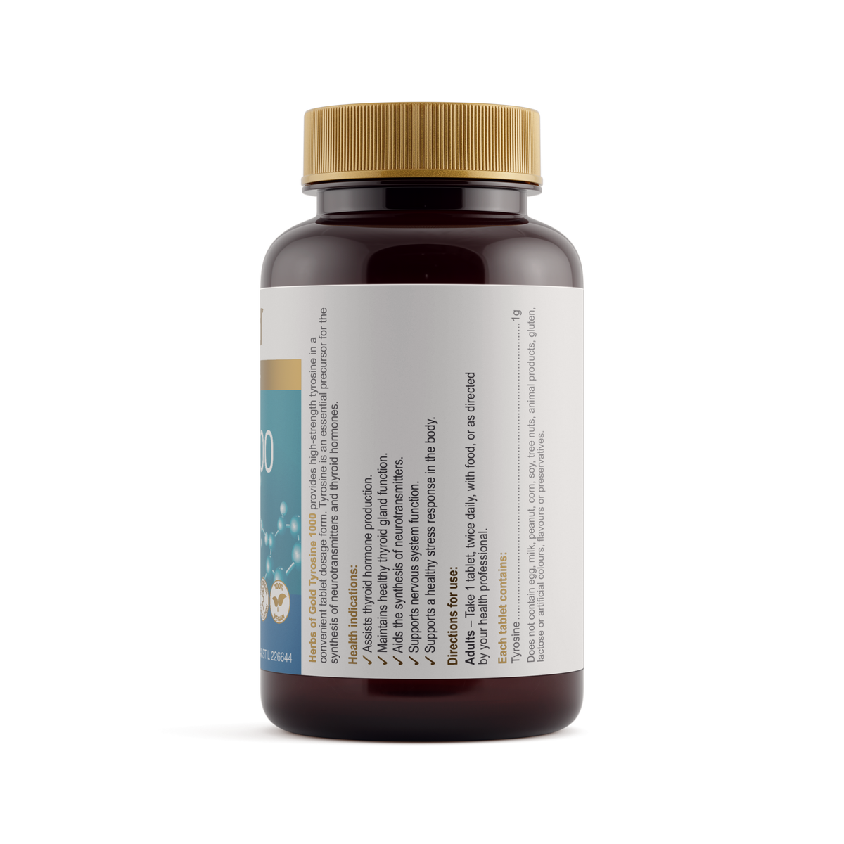 Herbs of Gold Tyrosine 1000 60 Tablets — ingredients label