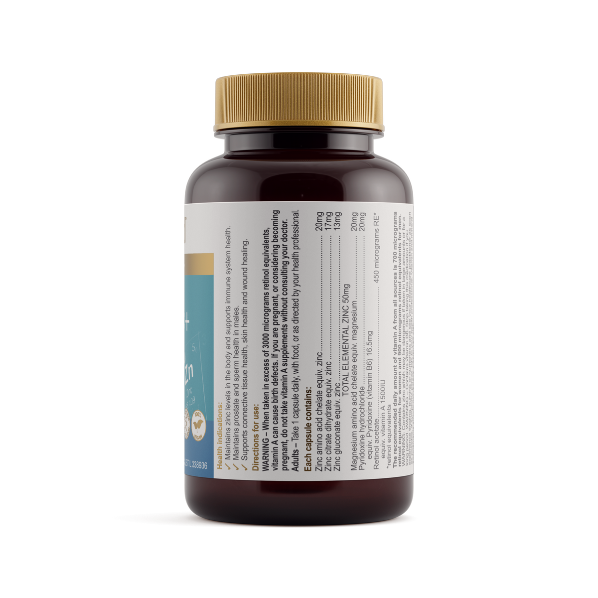 Herbs of Gold Ultra Zinc+ 60 Capsules — ingredients label