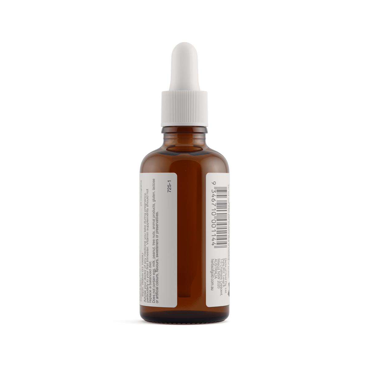 Herbs of Gold Vitamin D3 1000 Pineapple Liquid 50ml — directions and warnings label