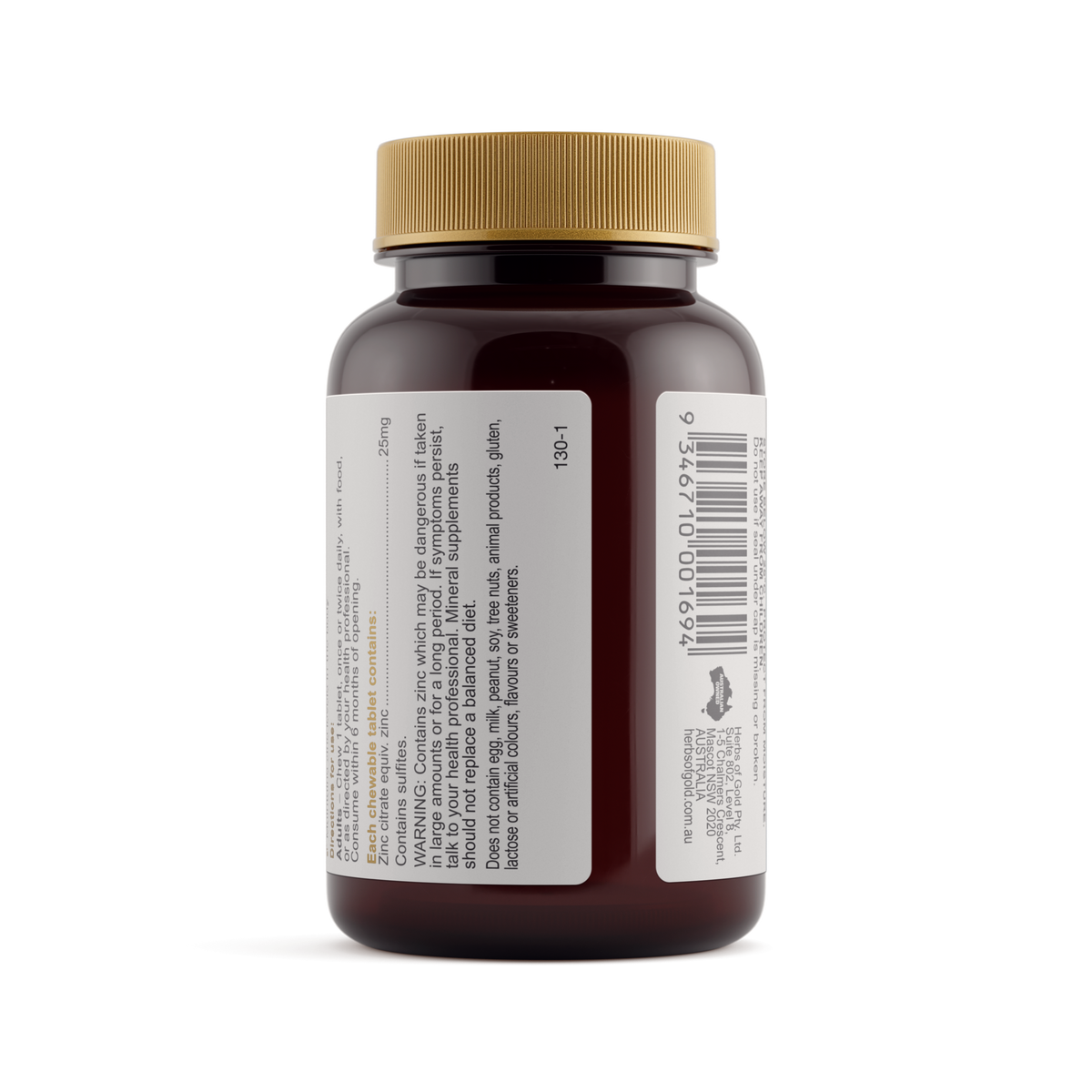 Herbs of Gold Zinc Chewable Mixed Berry 60 Tablets — directions and warnings label