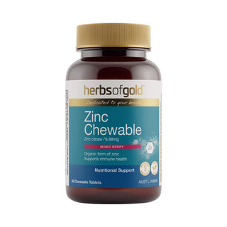 Herbs of Gold Zinc Chewable Mixed Berry 60 Tablets front product image