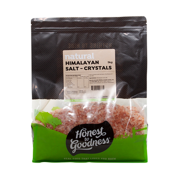 Honest to Goodness Himalayan Rock Salt Crystals 5kg front pack on white background