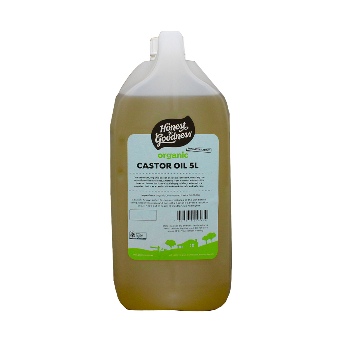 Honest to Goodness Organic Castor Oil 5L front label