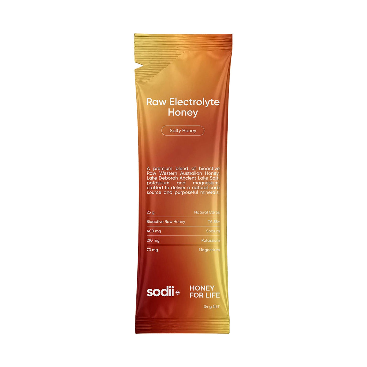 Sodii Raw Electrolyte Honey Salty Honey individual 34g sachet from the box of 20