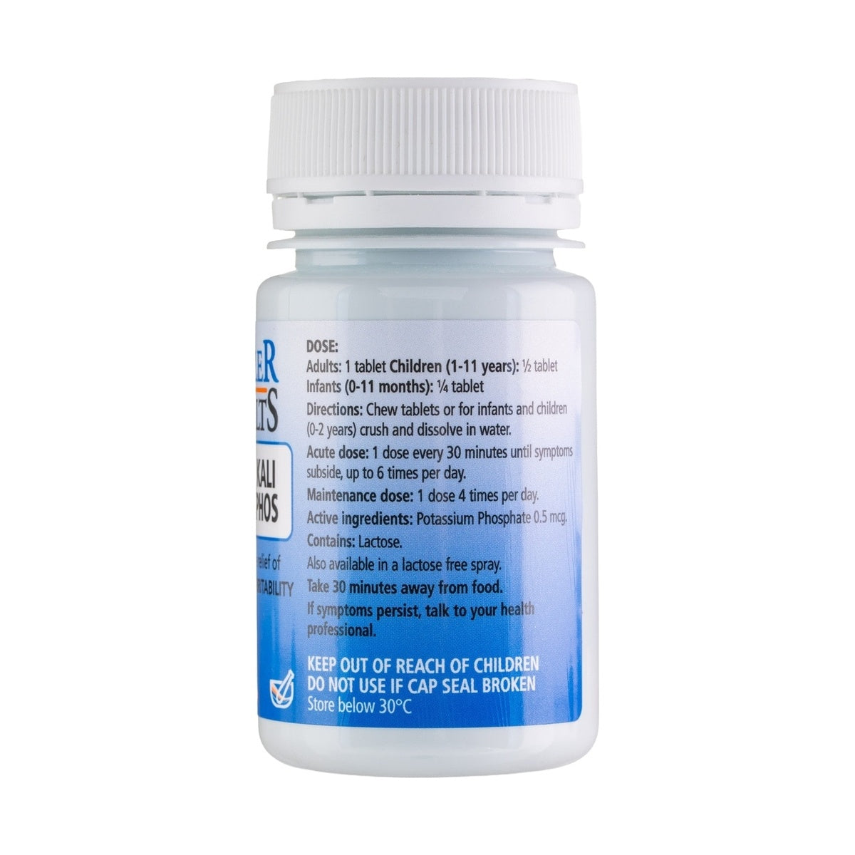 Schuessler Tissue Salts Kali Phos Nerve Nutrient 125 Tablets — directions and ingredients label