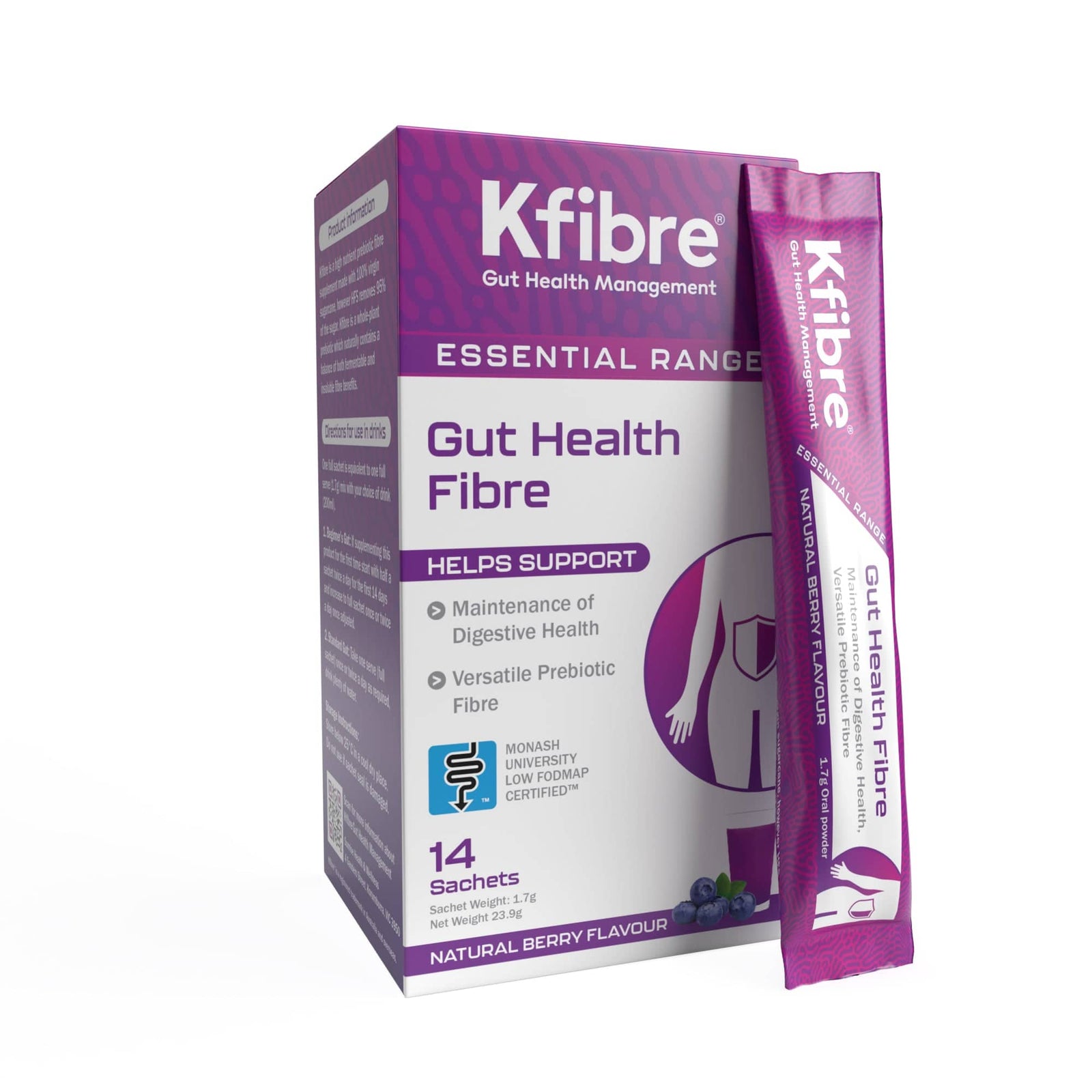 Kfibre Essential Gut Health Fibre Natural Berry Sachets 2.2g x 14 Pack