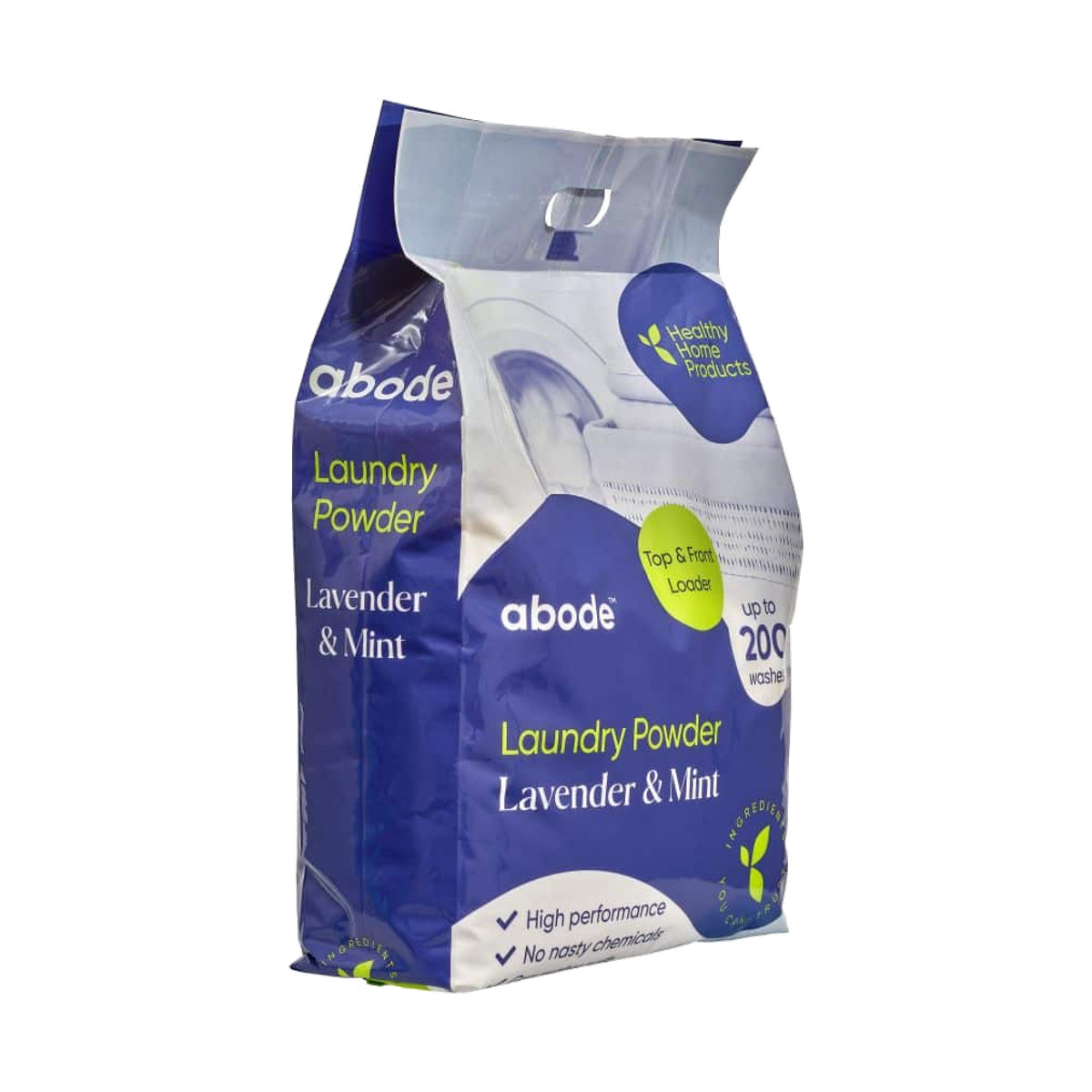 Abode Laundry Powder Lavender & Mint 4kg Pouch side pouch view on white background