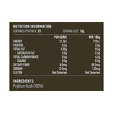Lotus 98% Pure Psyllium Husks 200g rear label and nutrition information panel