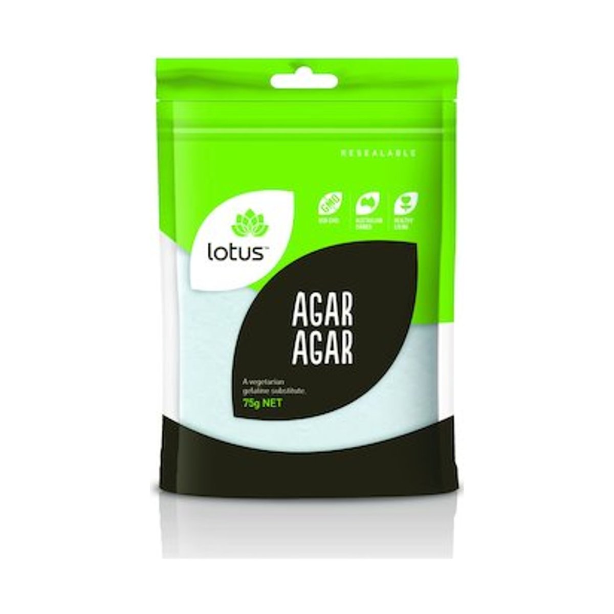 Lotus Agar Agar 75g front pack on white background
