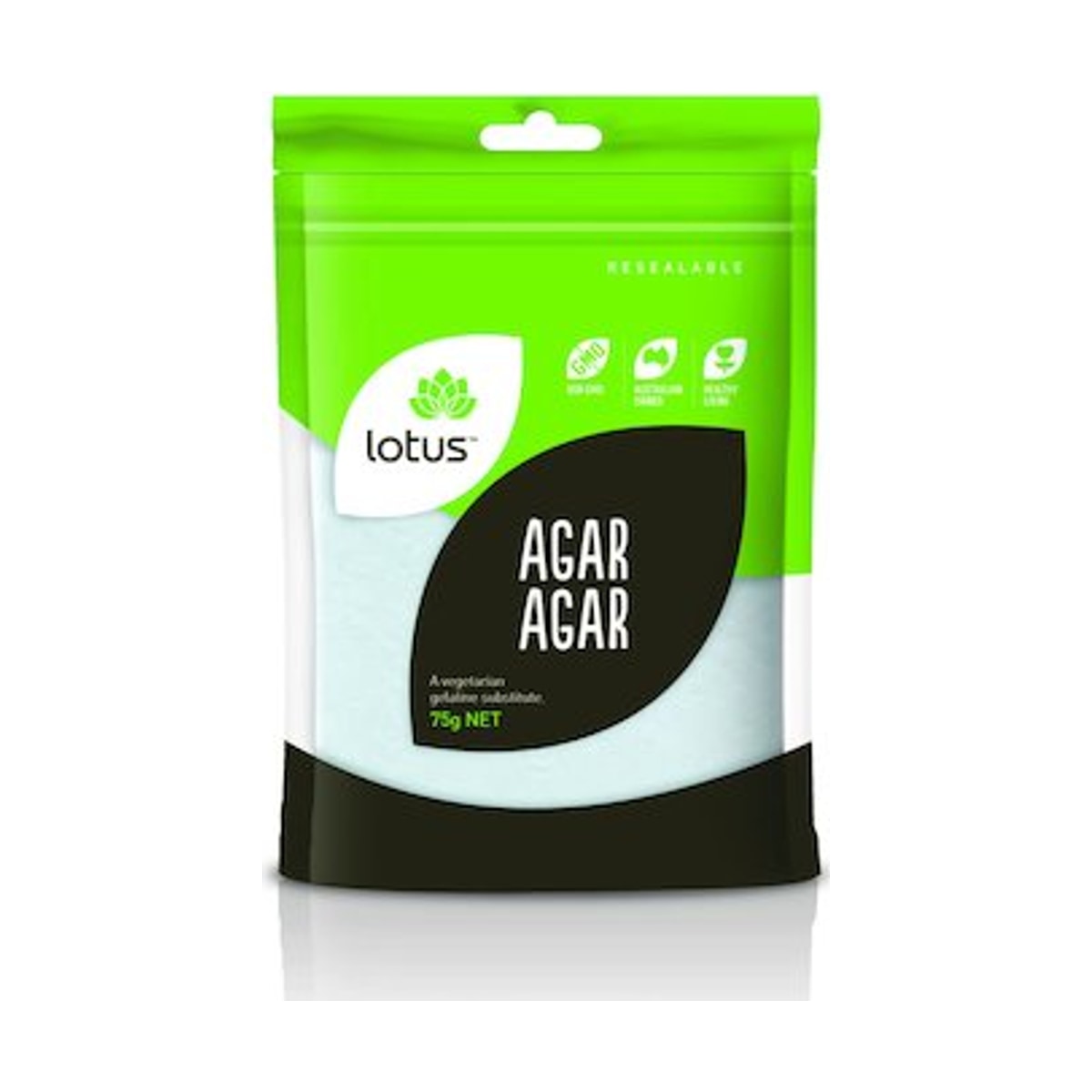 Lotus Agar Agar 75g front pack on white background