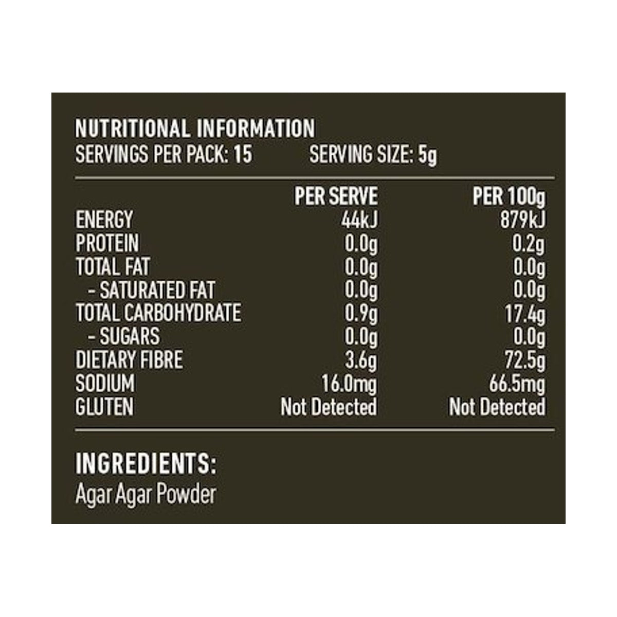 Lotus Agar Agar 75g rear label and nutrition information panel