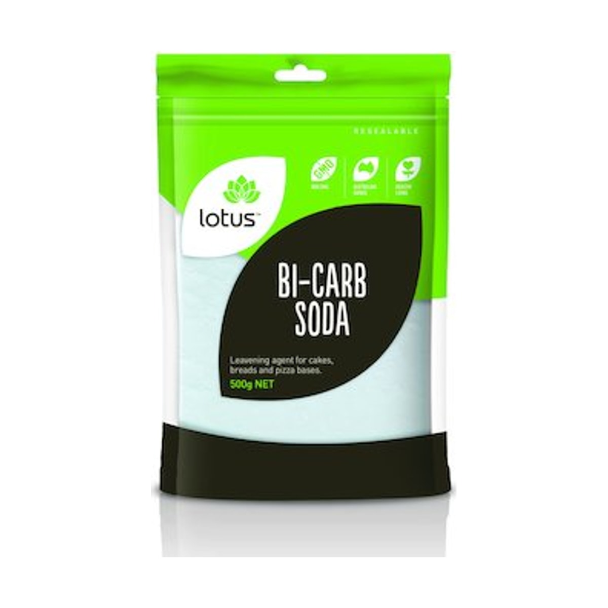 Lotus Aluminium Free Bicarbonate Soda 500g front pack on white background