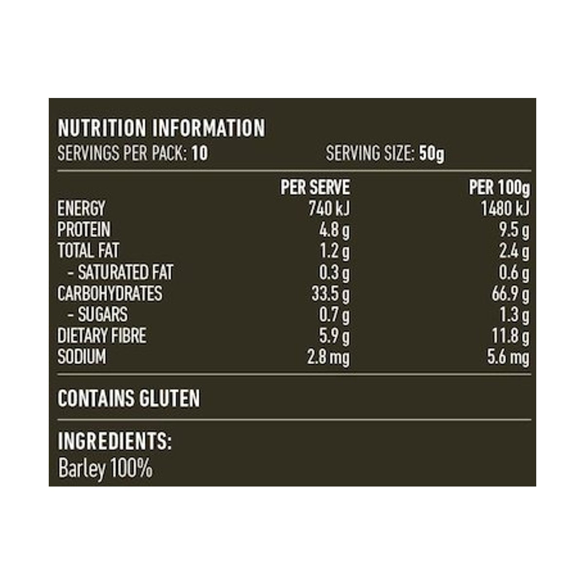 Lotus Barley Flakes Rolled 500g rear label and nutrition information panel