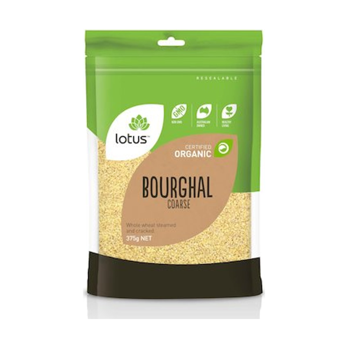 Lotus Bourghal Coarse Organic 375g front pack on white background