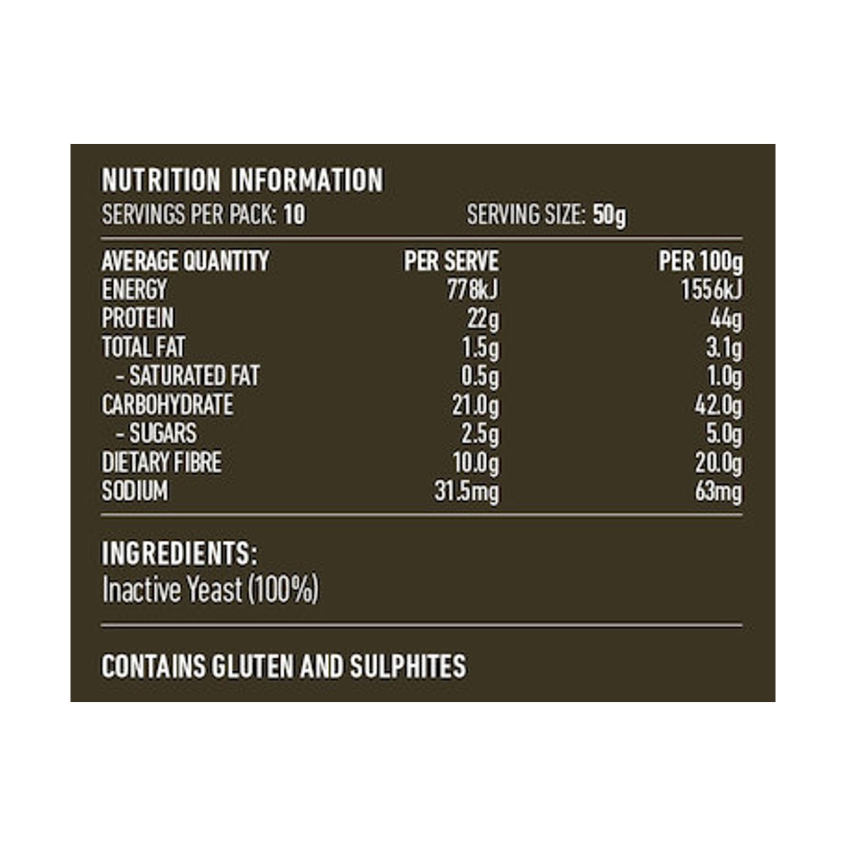 Lotus Brewers Yeast 500g rear label and nutrition information panel