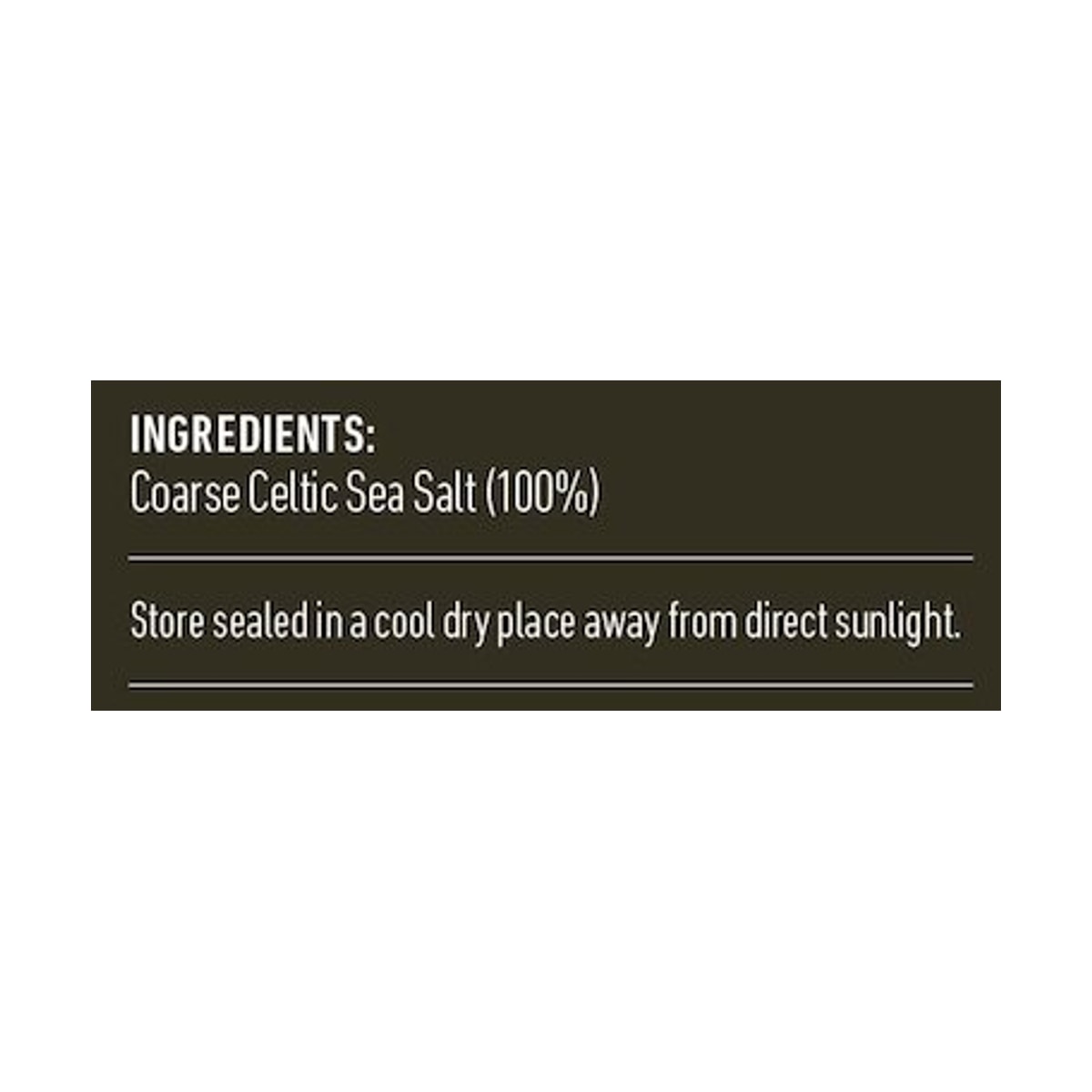 Lotus Celtic Sea Salt Coarse 500g rear label and nutrition information panel