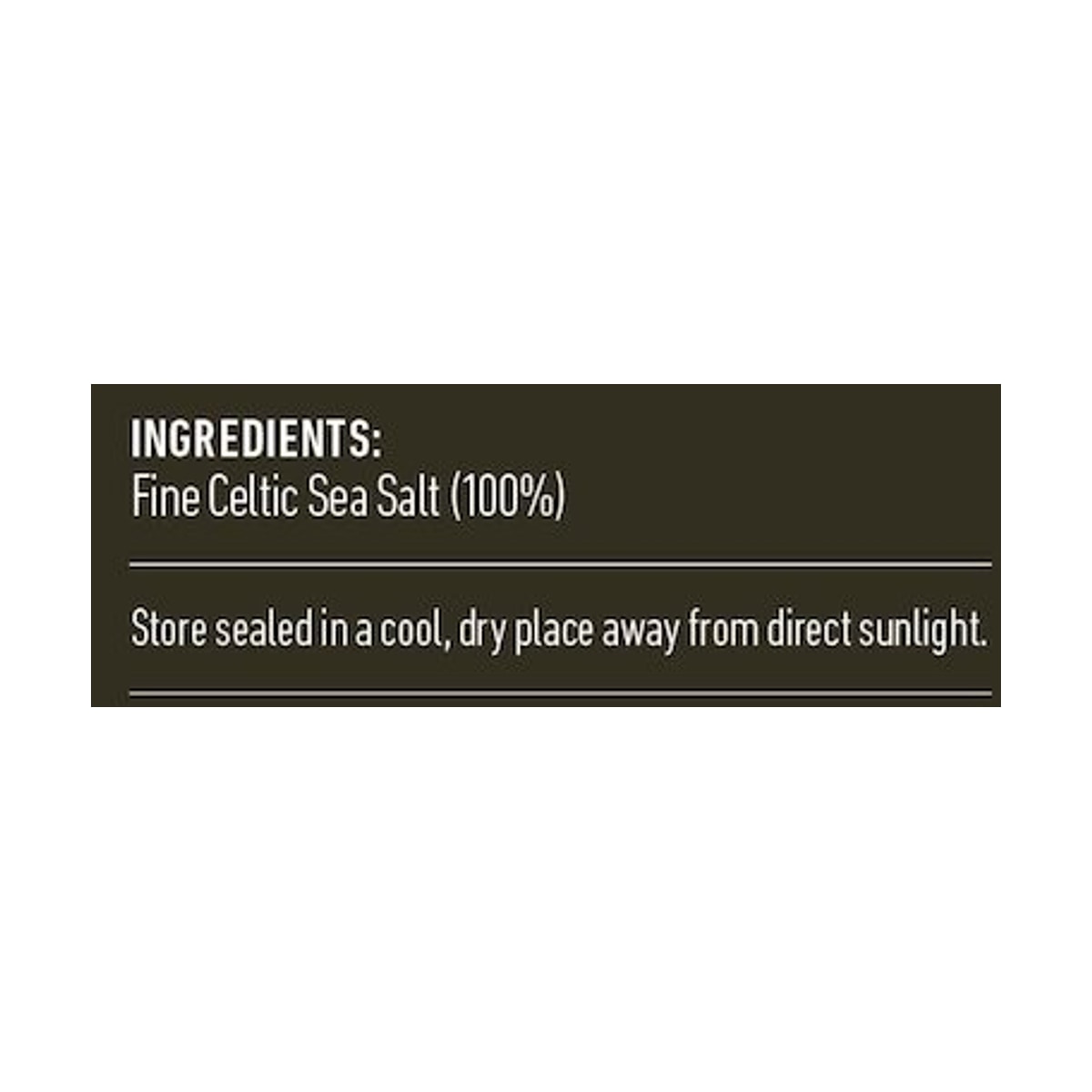 Lotus Celtic Sea Salt Fine 500g rear label and nutrition information panel