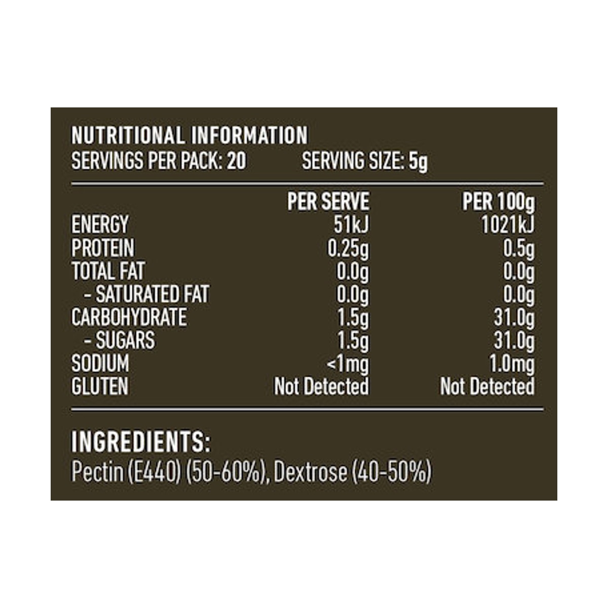 Lotus Citrus Pectin 100g rear label and nutrition information panel