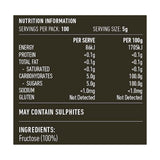 Lotus Fructose Fruit Sugar 500g rear label and nutrition information panel
