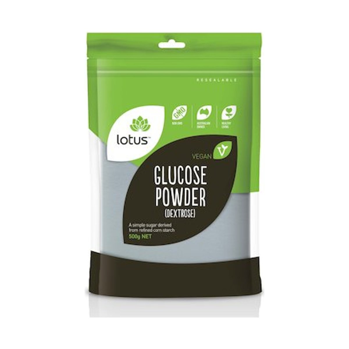 Lotus Glucose Powder (Dextrose) 500g front pack on white background