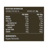 Lotus Lentils Red Split Organic 250g rear label and nutrition information panel
