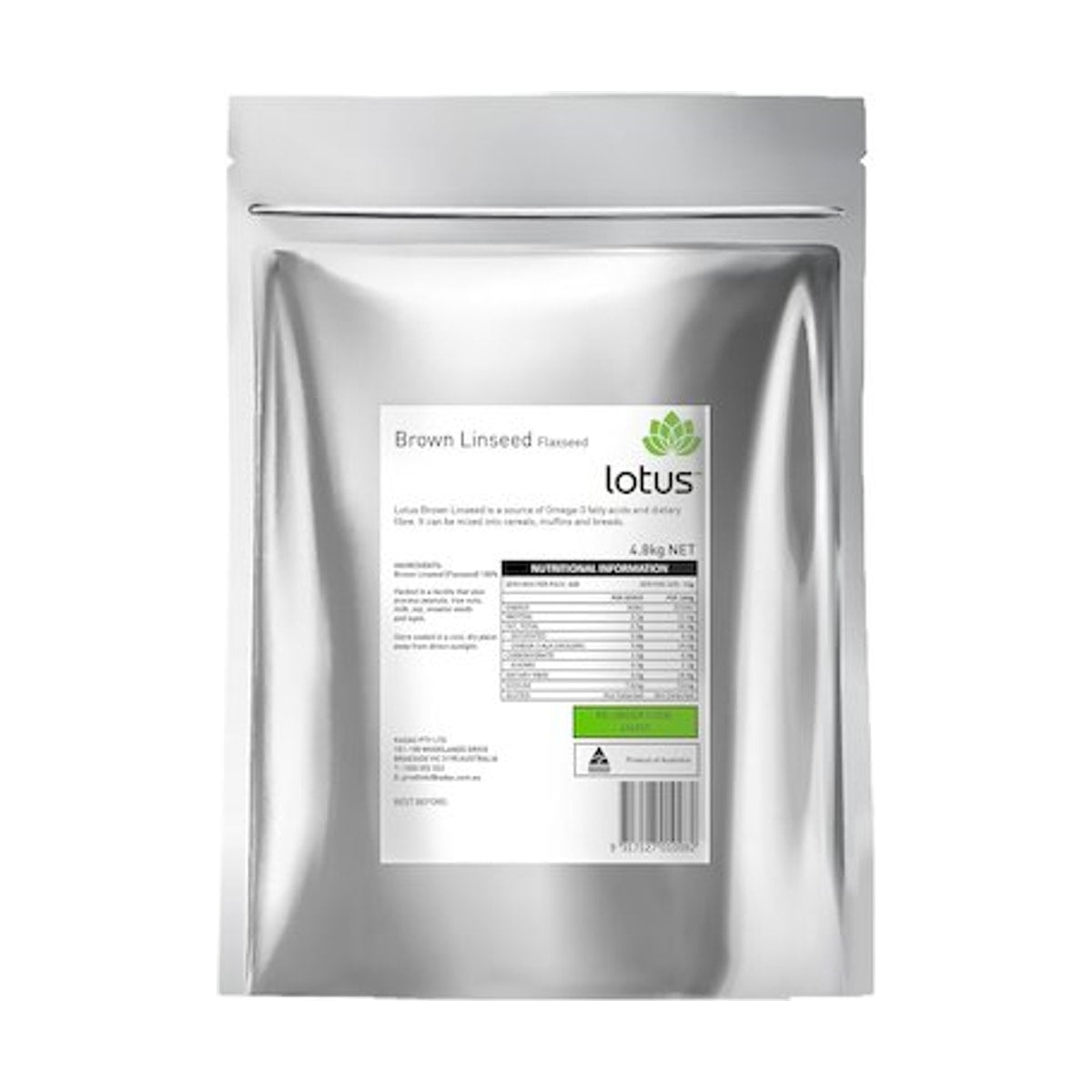 Lotus Linseed (Flaxseed) Brown 4.8kg front pack on white background