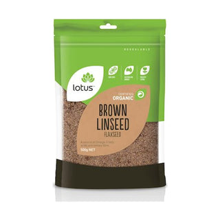 Lotus Linseed (Flaxseed) Brown Organic 500g front pack on white background