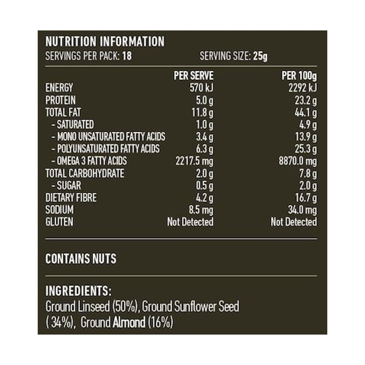 Lotus LSA Meal G/F 450g rear label and nutrition information panel
