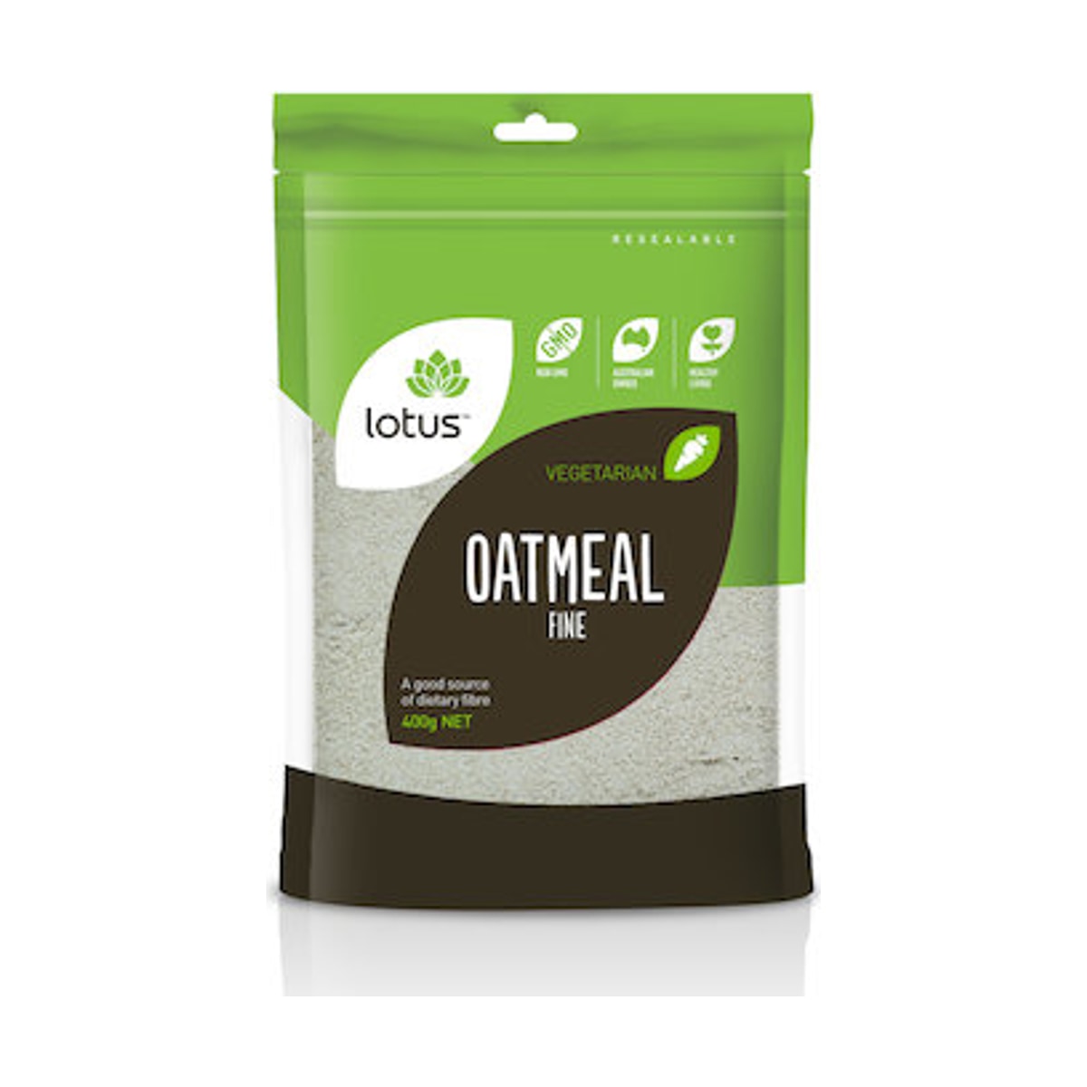 Lotus Oatmeal Fine 400g front pack on white background
