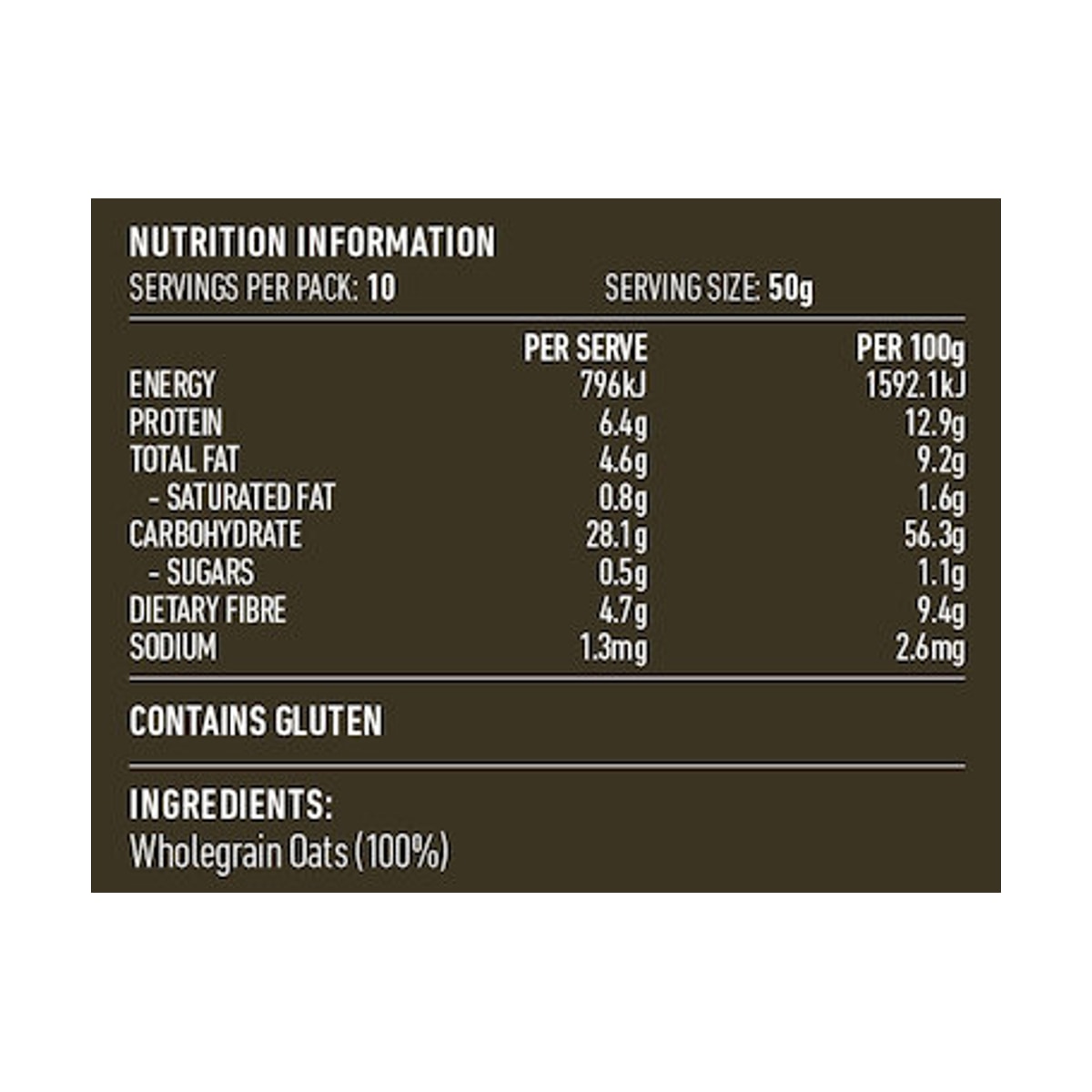 Lotus Oats Steel Cut 500 g rear label and nutrition information panel