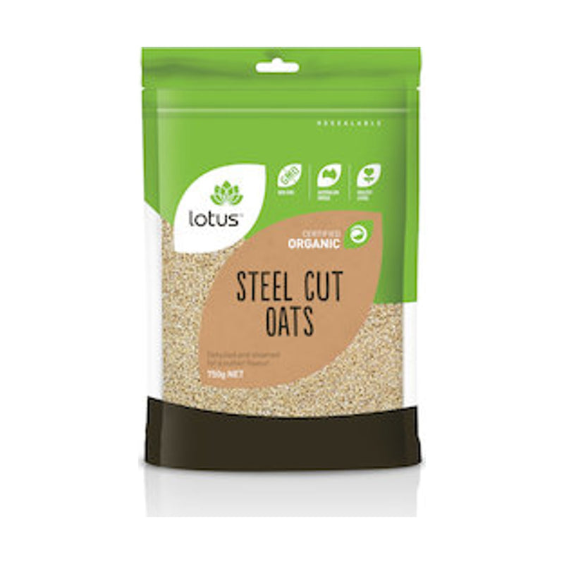 Lotus Oats Steel Cut Organic 750g front pack on white background