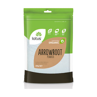 Lotus Organic Arrowroot Powder 250g front pack on white background