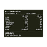 Lotus Organic Basmati Rice 500g rear label and nutrition information panel