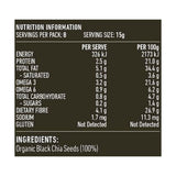 Lotus Organic Black Chia Seeds 125g rear label and nutrition information panel