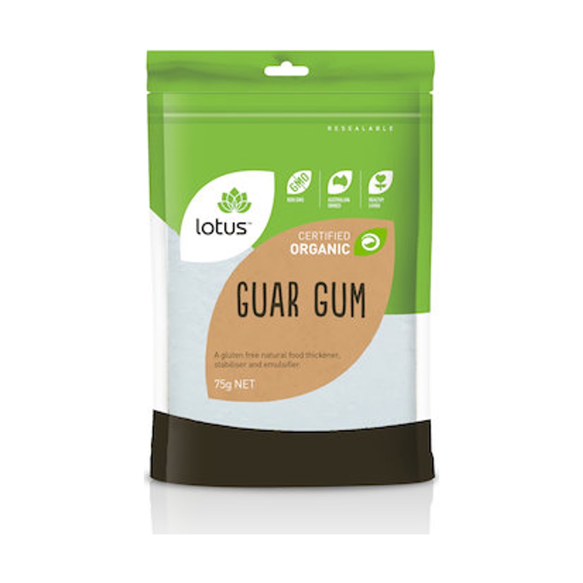 Lotus Organic Guar Gum 75g front pack on white background